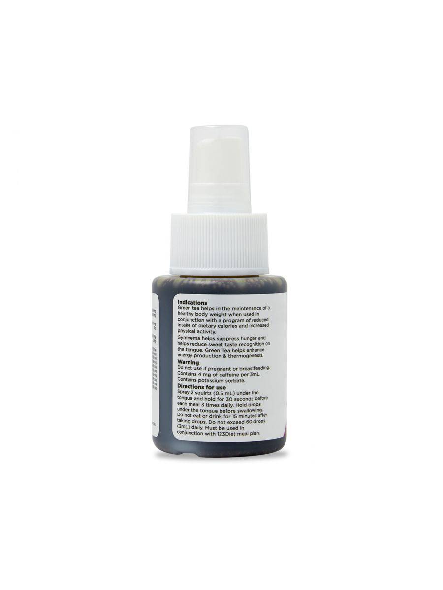 123 DIET® DROPS - 60mL bottle. Supports weight loss with a clean eating plan. Gluten-free, vegan-friendly, and lasts 42 days. Includes 7-day support. Made in Australia. ARTG listed (AUST L 371892).