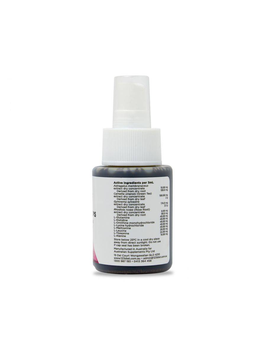 123 DIET® DROPS - 60mL bottle. Supports weight loss with a clean eating plan. Gluten-free, vegan-friendly, and lasts 42 days. Includes 7-day support. Made in Australia. ARTG listed (AUST L 371892).