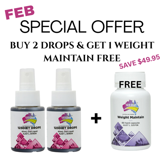 123 DIET® DROPS  FEB SPECIAL OFFER BUY 2 DIET DROPS & GET 1 WEIGHT MAINTAIN FREE